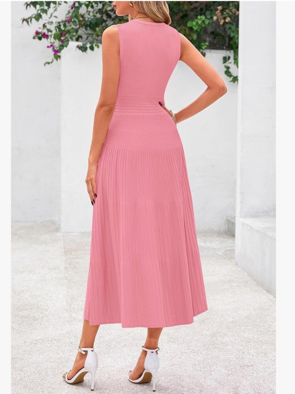 Pink Sleeveless Pleated Dress - Elegant Everyday - Picture 10 of 16